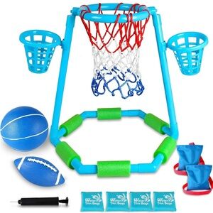 Inflatable Floating Pool Basketball Hoop Set with 2 Water Balls and Pump